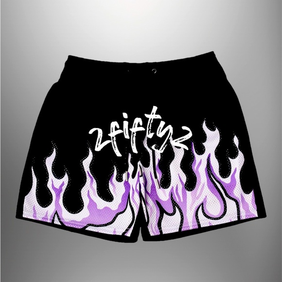 Men's Black and Purple Fire Flame Basketball Shorts